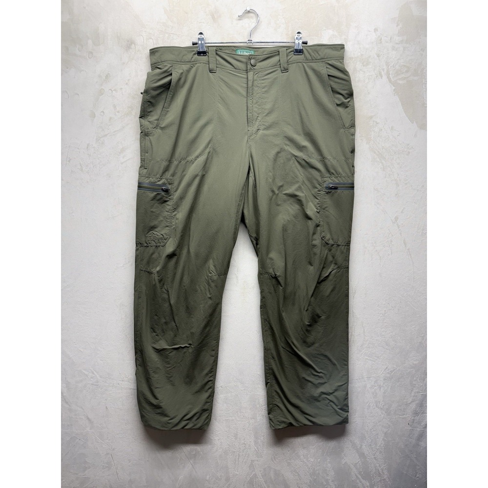 LL Bean Cresta Hiking Pants Mens 38x32 Green Fleece Lined Cargo 508240 Hiking